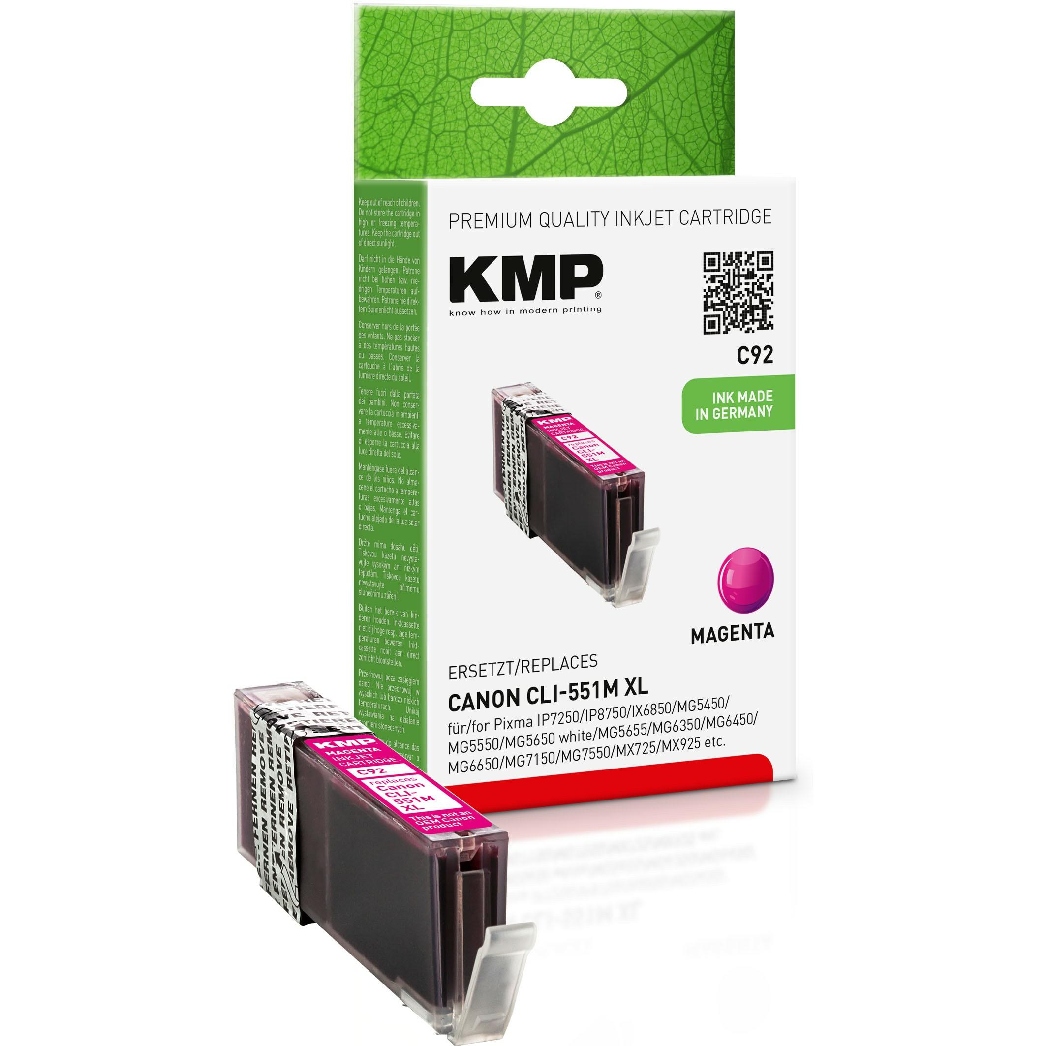 KMP, Druckerpatrone, C92 Tintenpatrone komp. mit Canon CLI-551 M XL (M)