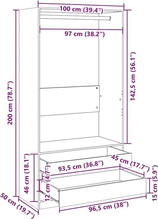 Actual product image vidaXL Cam (100 x 50 x 200 cm)
