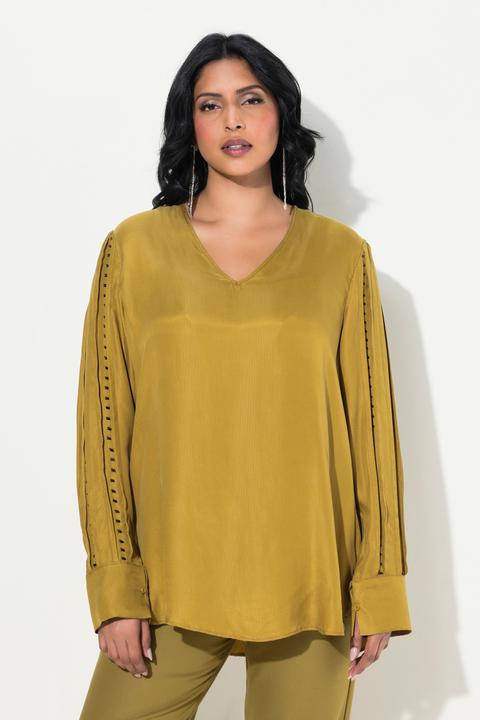 Immagine prodotto Ulla Popken Blusa con perline, Cupro, scollo a V e maniche lunghe (54)