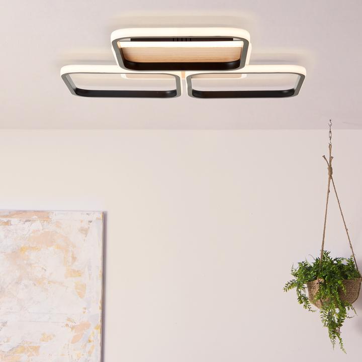 Actual product image Brilliant Dennet LED Ceiling Light 62x62cm 3flg black/wood (6000 lm)