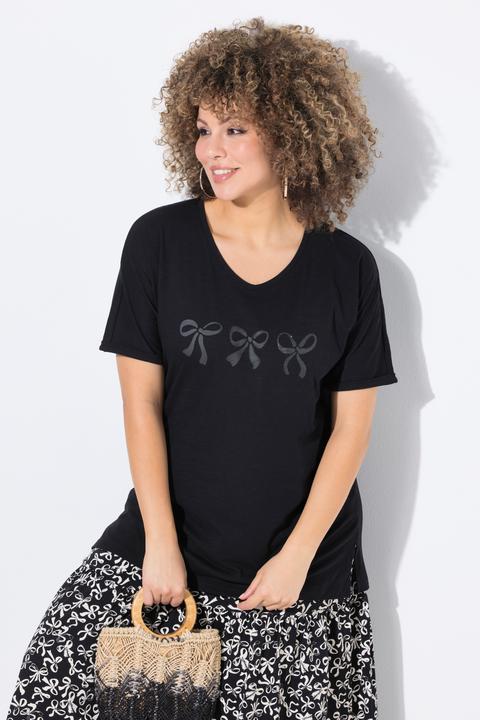 Immagine prodotto Ulla Popken T-shirt dal taglio oversize con fiocchi, scollo a V e mezze maniche (58)