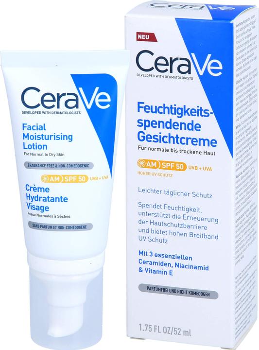CeraVe Moisturizing Facial Lotion (52 ml, 24h Creme, SPF 50)