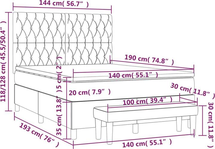 Actual product image vidaXL Boxspringbett (140 x 190 cm)