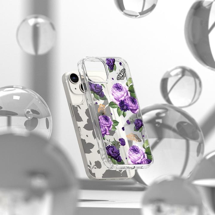 Actual product image Ringke Fusion Design Armored Case Cover with Gel Frame for iPhone 14 Plus transparent (Purple rose) (Apple iPhone 14 Plus)