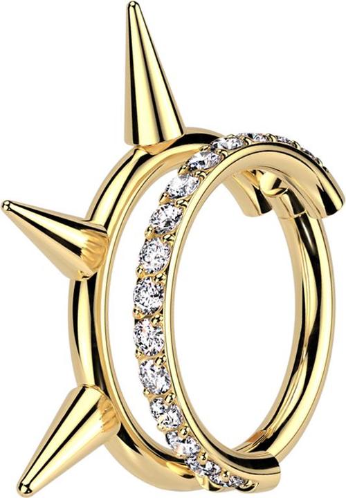 Produktbild Star Piercing Micro Segmentring klappbar vergoldet zwei Ringe reihe Kristalle reihe Cones (ohne Messing, Titan)