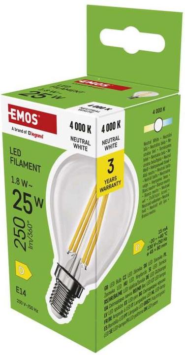Produktbild Emos LED Lampe Filament Mini Globe / E14 / 1,8 W (25 W) / 250 lm / Neutral Weiss (E14, 250 lm, 1 x)