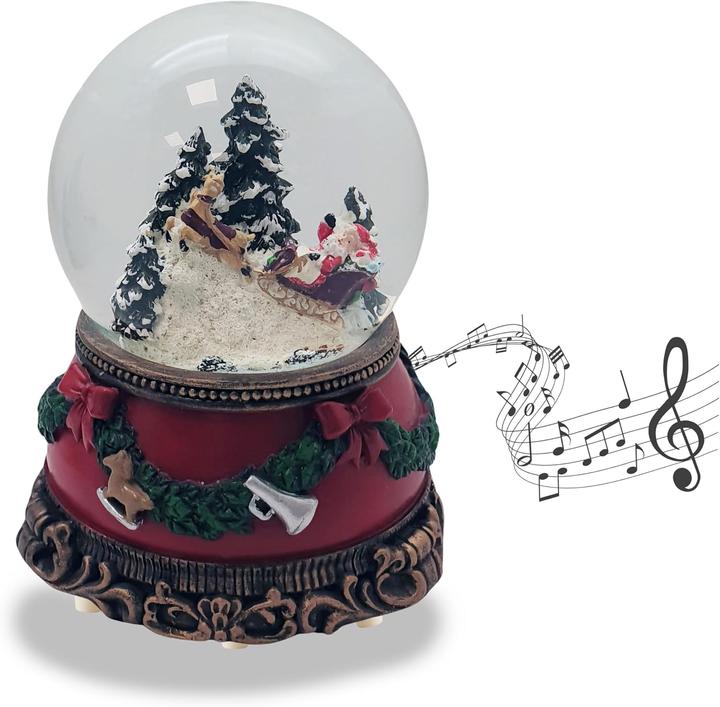 Boule à Neige Musicale Père Noël à La Pêche - 10x8 Cm, Verre/acrylique - Décoration Noël Mmm GmbH
