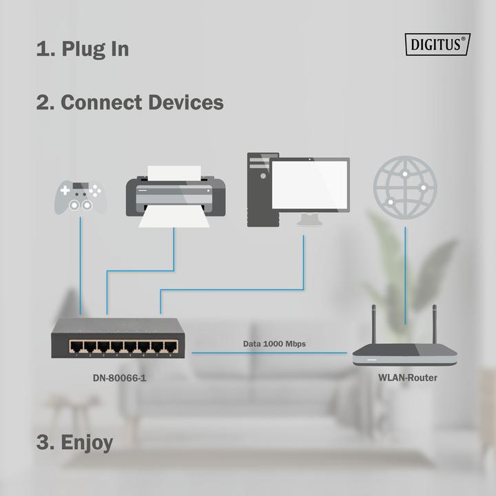 Produktbild Digitus 8-Port Gigabit Switch, Desktop, Unmanaged, Metallgehäuse (8 Ports)