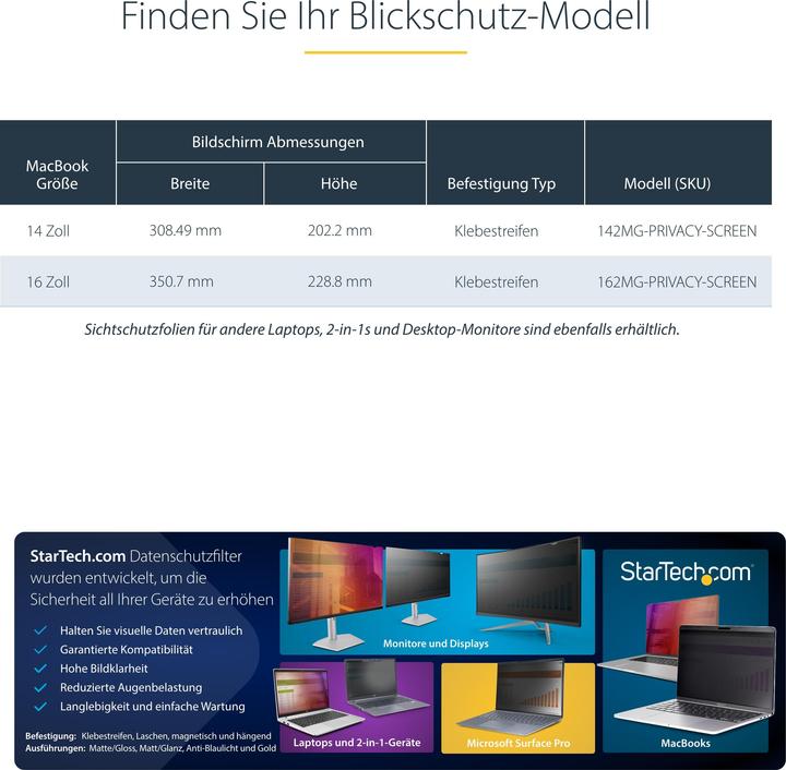 Produktbild StarTech COM 35,56cm 14Zoll MacBook Pro 21/23 Blickschutz Doppelseitiger Laptop Goldfilter mit Erhöh (14", 16:9)