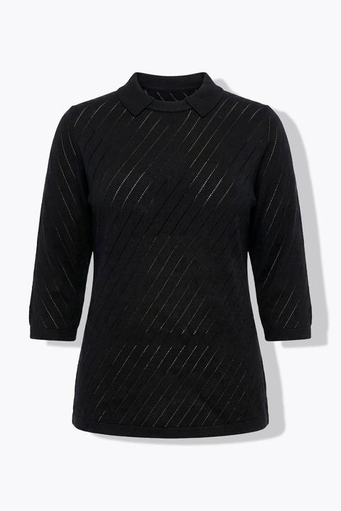 Produktbild Ulla Popken Pullover, Streifenstruktur, Rundhals, Polokragen, 3/4-Arm (42)