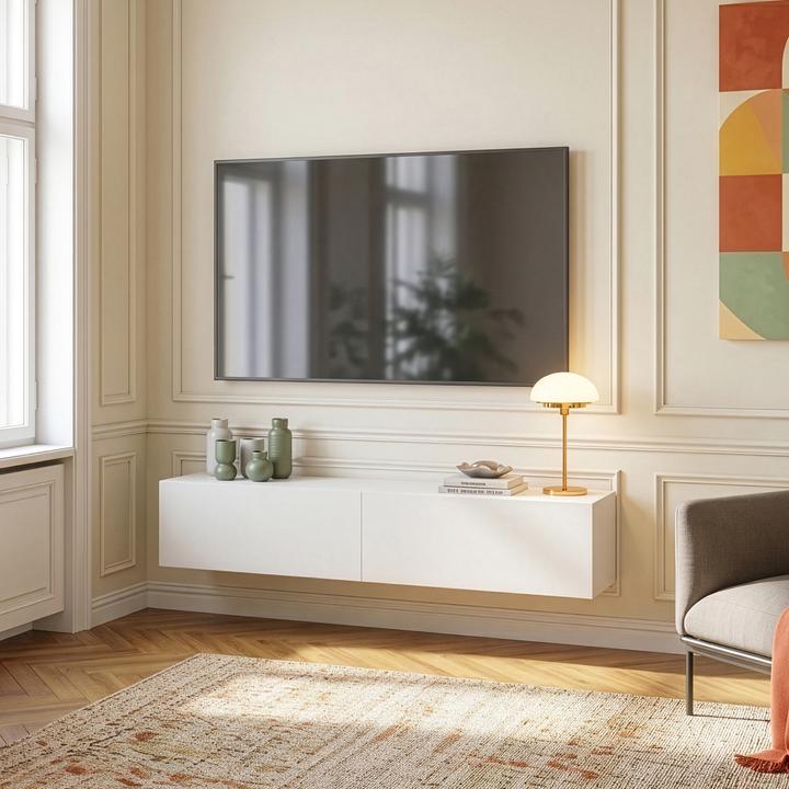 Produktbild En.Casa Hängeboard Evaton 160x32x30 cm Weiss, matt (160 x 31.50 x 30 cm)