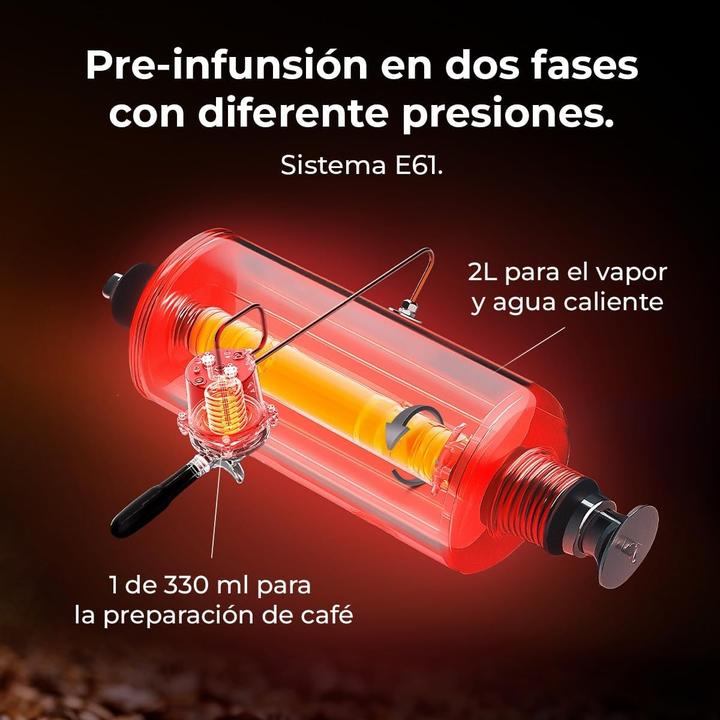 Actual product image Cecotec Professional E61 Espresso Machine with PID Control, Dual Outlet, and 15 Bar Pressure