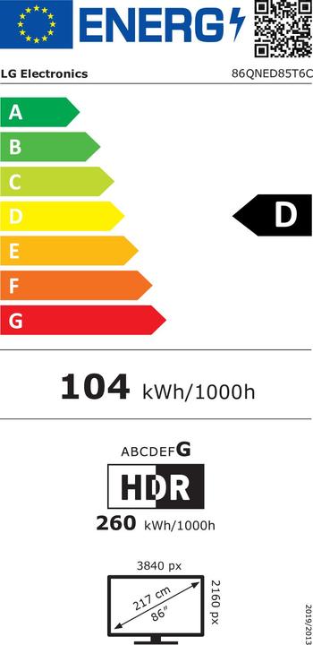 Label énergétique LG 86QNED85T6C (218 cm (86 pouces), noir, UltraHD/4K, HDR10, triple tuner, processeur IA, dalle 120Hz) (86", QNED85, 4K)
