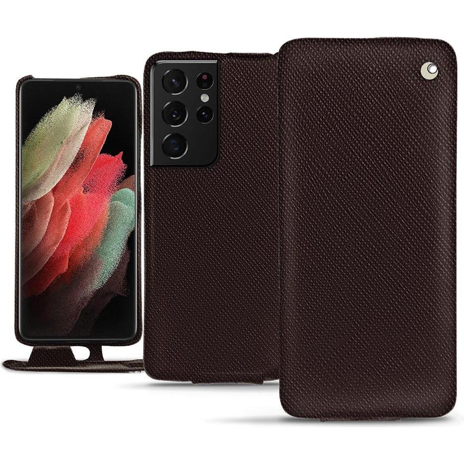Noreve Lederschutzhülle vertikal (Samsung Galaxy S21 Ultra), Smartphone Hülle, Braun