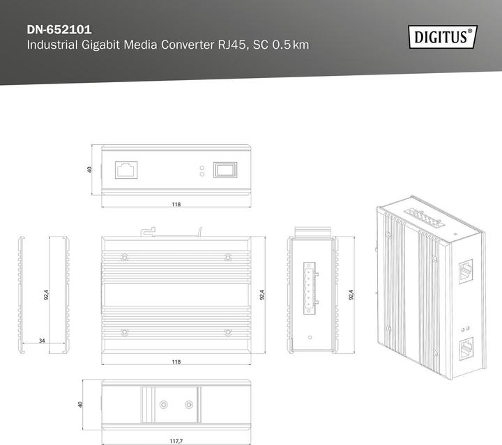 Actual product image Digitus Industrial Gigabit Media Converter 10/100/1000BaseT to 1000Base-SX SC 0.5km extended Temp....