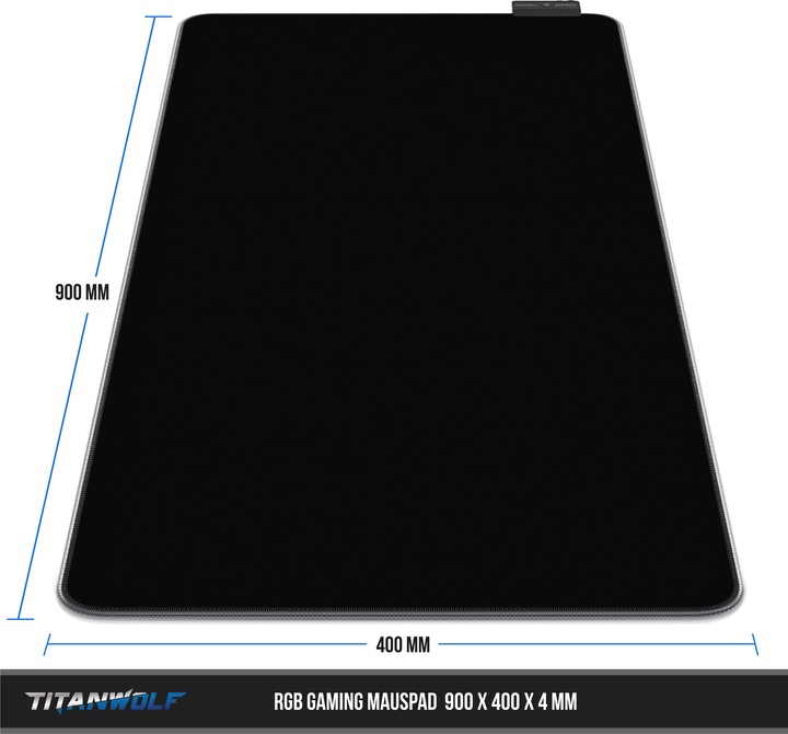 Produktbild Titanwolf RGB Gaming Mauspad, Mausmatte 900 x 400 mm, verbessert Präzision & Geschwindigkeit, schwarz (XXL)