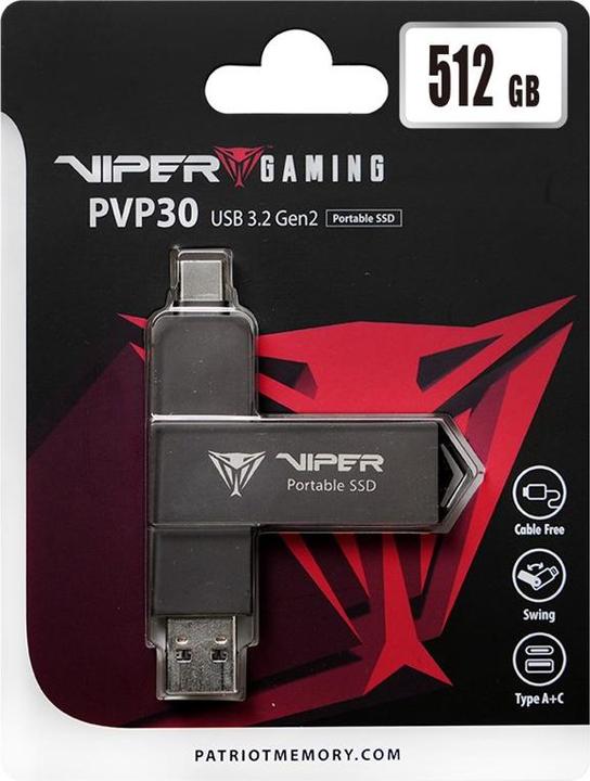 Produktbild Patriot Dysk SSD PVP30 512GB 1000MB/s USB Duo A+C 3.2 Gen2 Alu (0.51 TB)