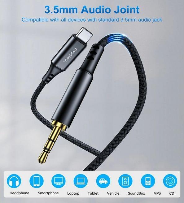 Immagine prodotto Choetech USB C — Jack da 3,5 mm (2 m, Connettore da 3,5 mm (AUX), USB)