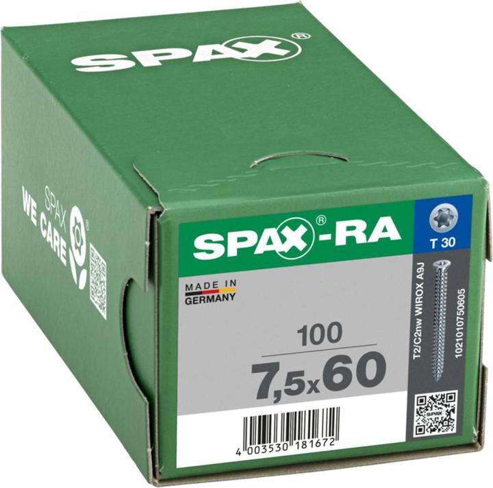 Productafbeelding Spax Spax-Ra Flachsenkkopf T-Star Plus T30 Vollgewinde Wirox (100 Schroeven per stuk, 7,5 x 60 mm)