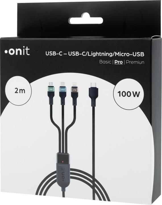Actual product image Onit USB 2.0-Kabel USB-C - Lightning/USB-C/Micro-USB B 2 m (2 m, USB 2.0, 100 W)