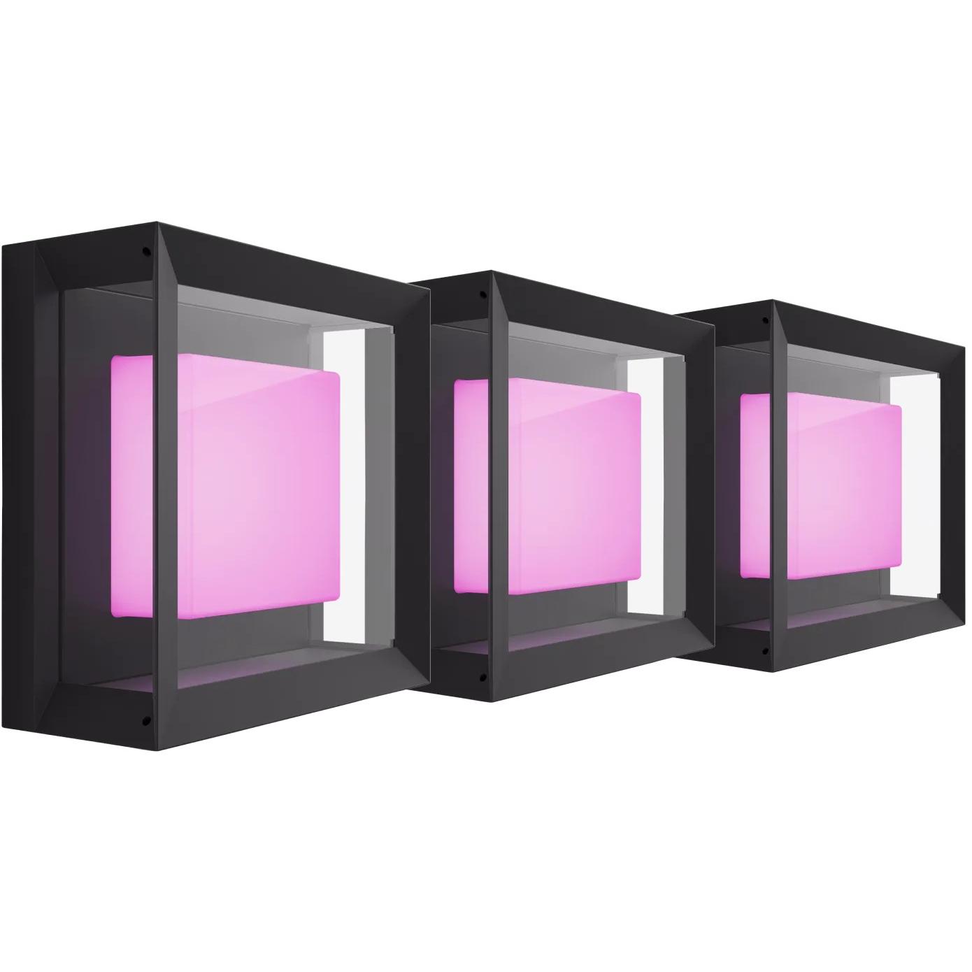 Philips, Illuminazione esterna, Hue Econic muurlamp Bianca e Color Zwart moderna confezione da 3 pezzi