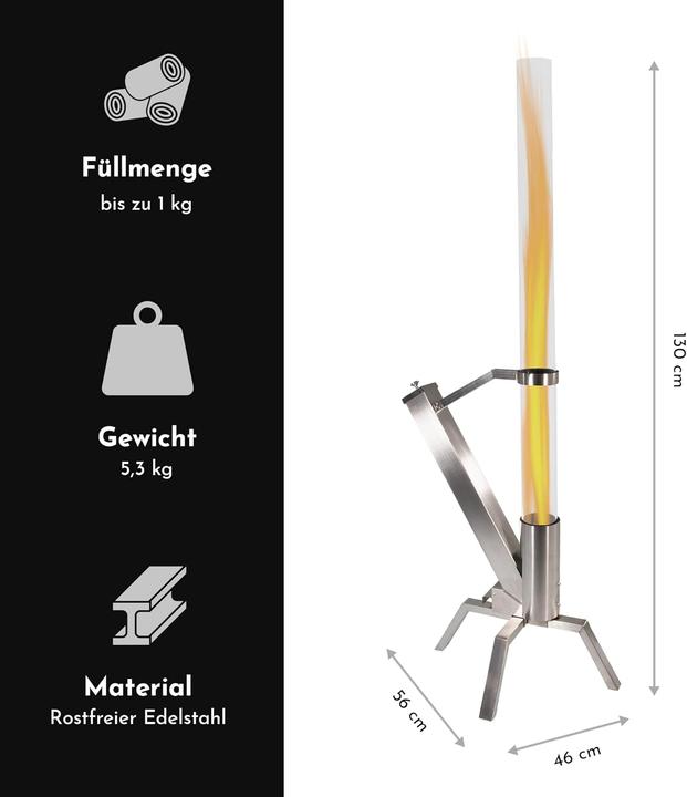 Immagine prodotto Eden Outdoor Glas-Feuerrohr mit Edelstahlgestell, H 132 cm