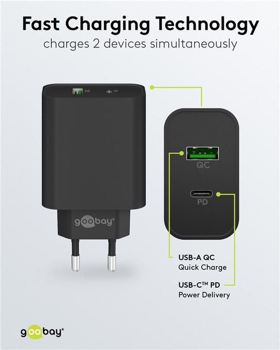 Image du produit Goobay Chargeur Rapide Double USB PD et QC (45 W, 1 portion)