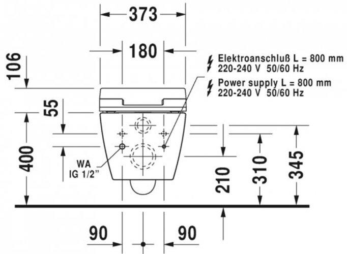 Actual product image Duravit Wall-hung WC ME by Starck RIMLESS ti. 370x570mm SensoWash HG white