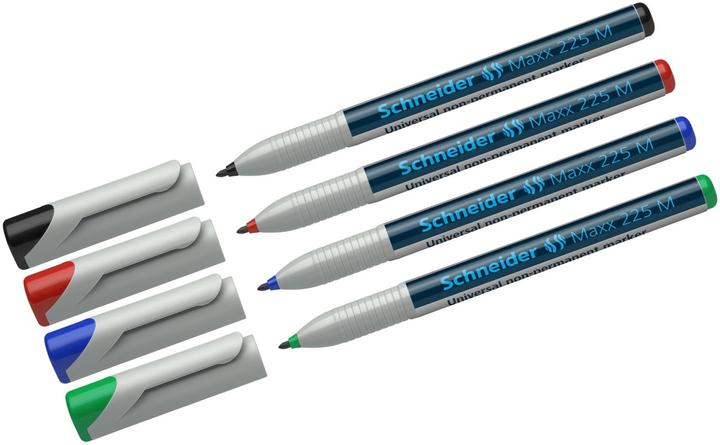 Produktbild Schneider OHP-Marker Maxx wasserlöslich, M, 4er Etui: rot, blau, grün, schwarz (Assortiert, 1 mm, 4 x)
