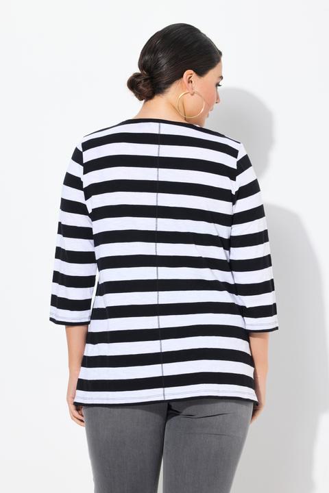 Produktbild Ulla Popken Shirt, Ringel, verzierte Peperoni, Classic, V-Ausschnitt, 3/4-Arm (56)