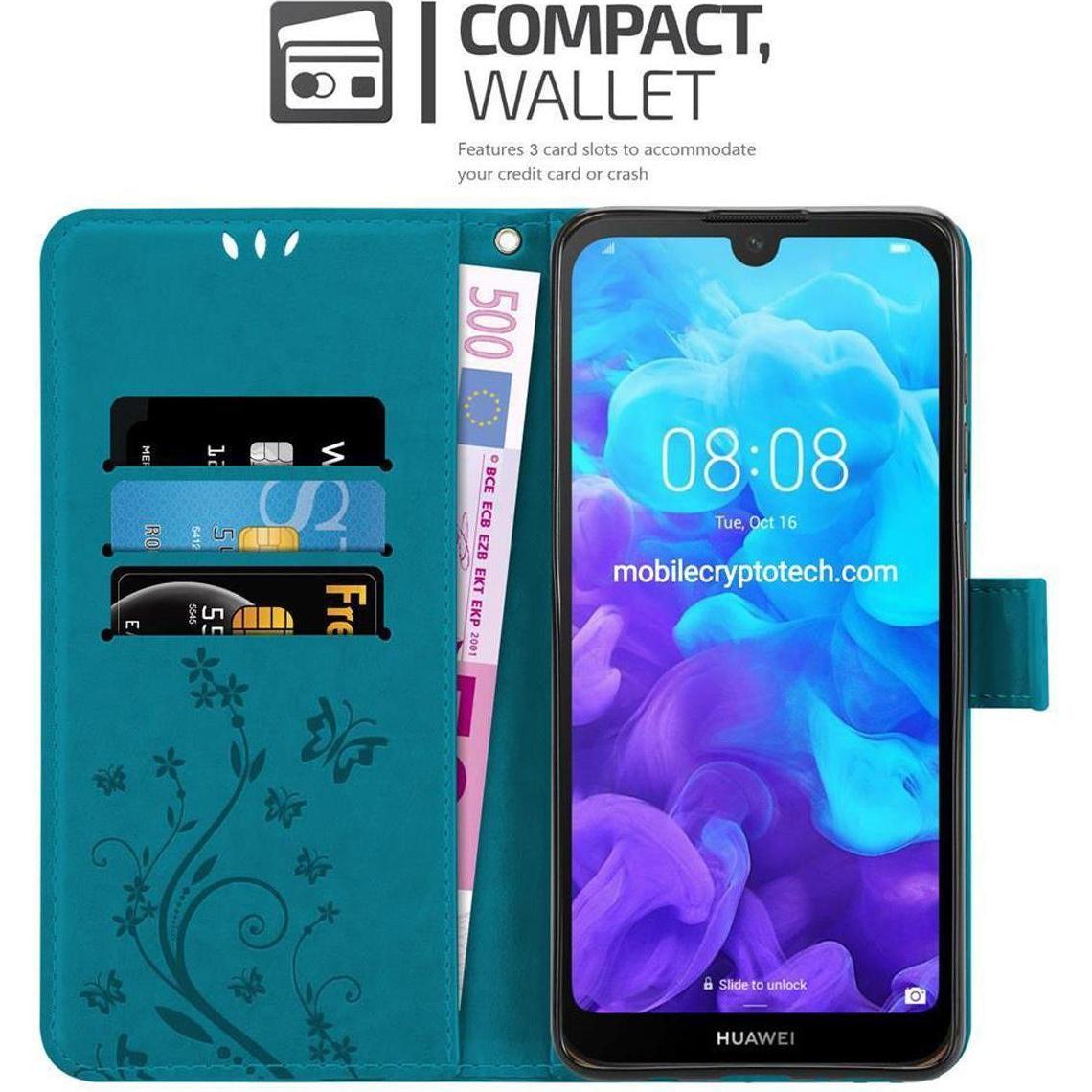 Thumbnail - Cadorabo Flower Book Cover (Huawei Y6 Pro), Smartphone Hülle, Blau