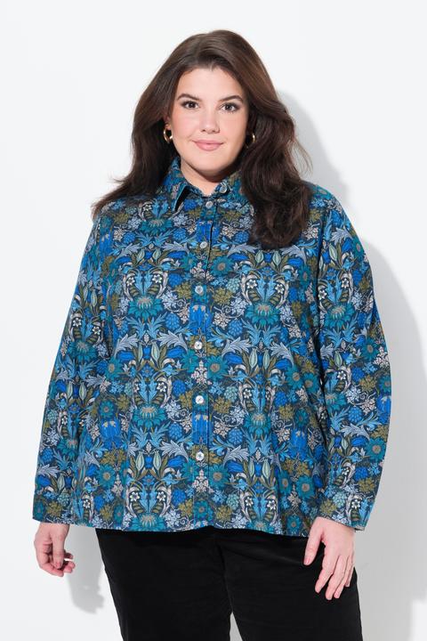 Produktbild Ulla Popken Cordbluse, floraler Druck, Hemdkragen, Langarm (50, 52)
