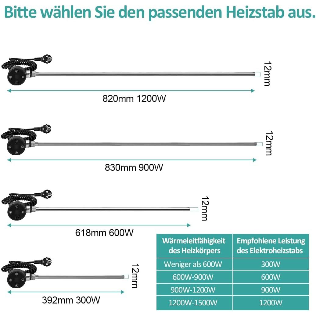 Thumbnail - Emke Heizelement für Handtuchwärmer mit Temperaturregler, 600W Schwarz (2nd Generation), Heizkörper, Schwarz