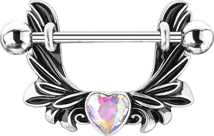 Immagine prodotto Star Piercing Barbell silber Engelsflügel Herzkristall multicolor (Ottone, Acciaio chirurgico 316L)