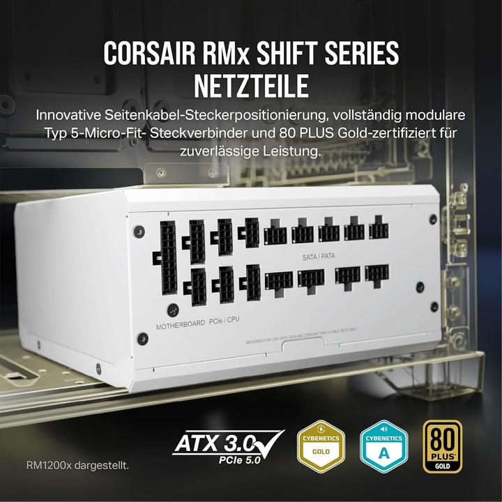 Produktbild Corsair RMx Shift White Series, RM1000x Shift White, 1000 Watt, 80 PLUS GOLD Certified, Fully Modular Power (1000 W)