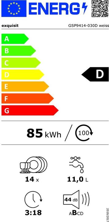 Energie-Label Exquisit GSP9414-030D weiss, Geschirrspüler (Standgerät)