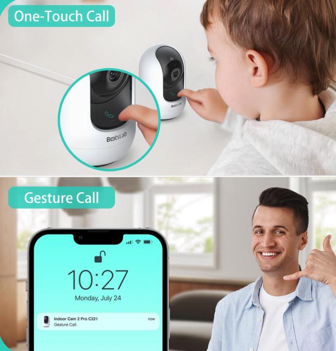 Image du produit Botslab Indoor Camera 2 Pro, 2.4GHz /5GHz Wi-Fi, Multi-scenes AI recognition, One-Touch Calls, 360 (2880 x 1620 Pixels)