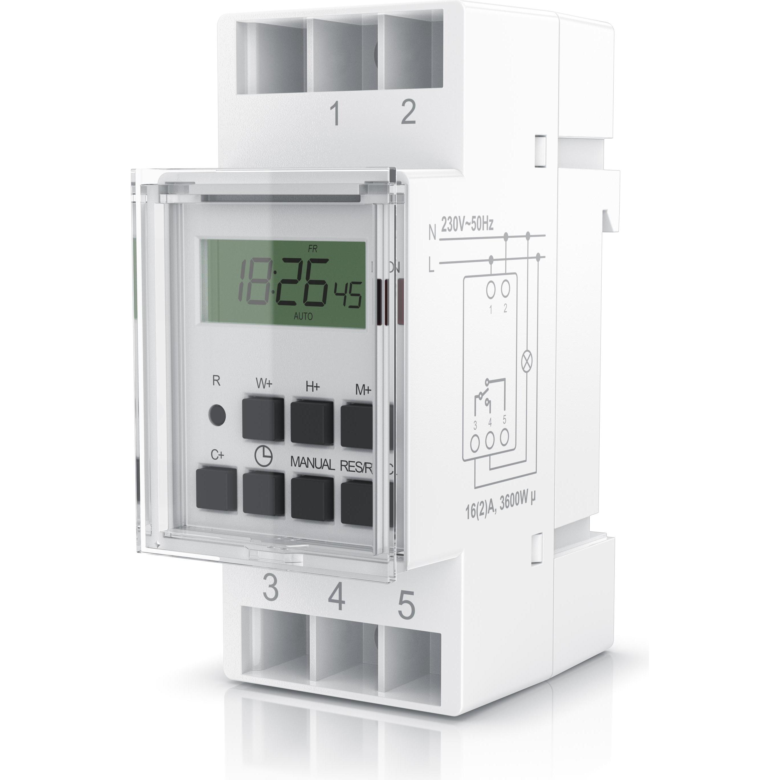 Bearware, Zeitschaltuhr, Zeitschaltuhr digital für DIN Hutschienen im Verteilerschrank / Schalttafeln, LCD Display, 16A/...