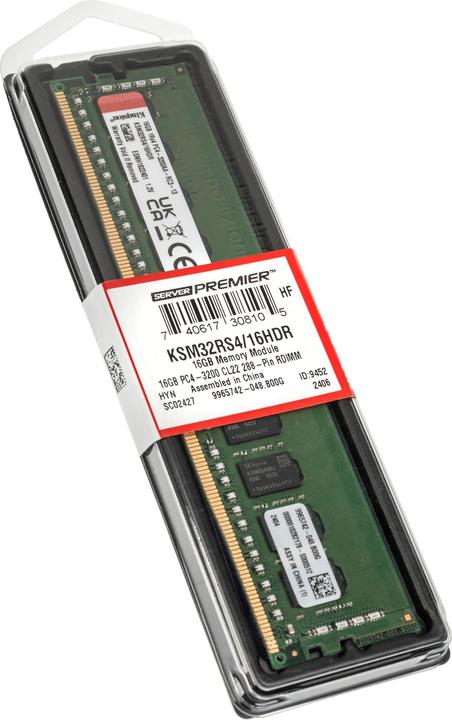 Image du produit Kingston Mémoire DDR4, ECC Reg, CL22, DIMM, 1Rx4, Hynix D Rambus (1 x 16GB, 3200 MHz, RAM DDR4, DIMM)