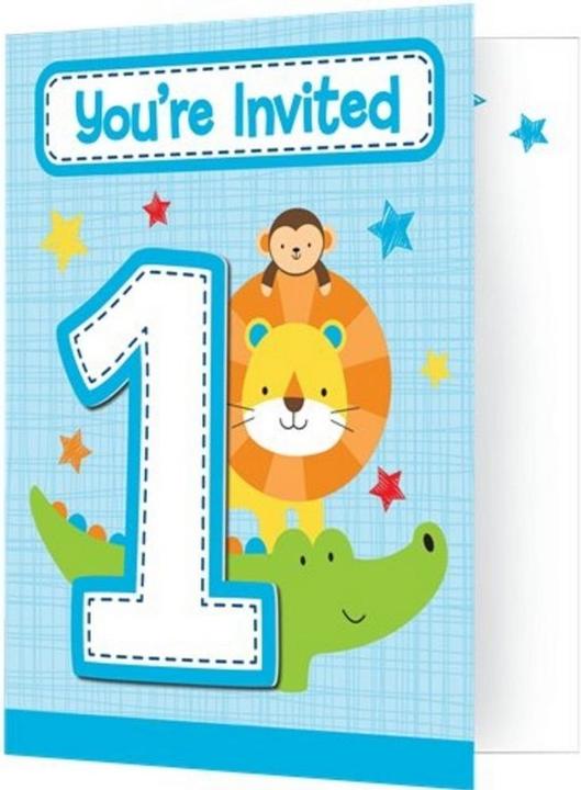 Immagine prodotto Creative Party Inviti per il primo compleanno con animali dello zoo, confezione da 8 pezzi di carta (8 pz.)
