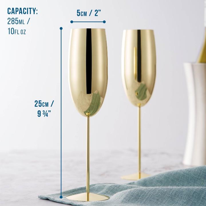 Image du produit Oak & Steel Acier inoxydable Flûtes à champagne Or Lot de 2 (28.50 cl, 2 Verres, Flûtes à champagne)