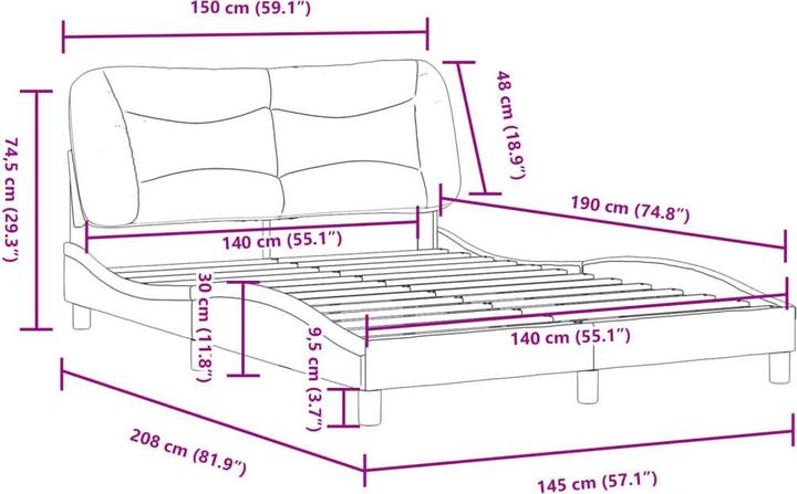 Produktbild vidaXL Bettgestell mit Kopfteil Stoff (140 x 190 cm)