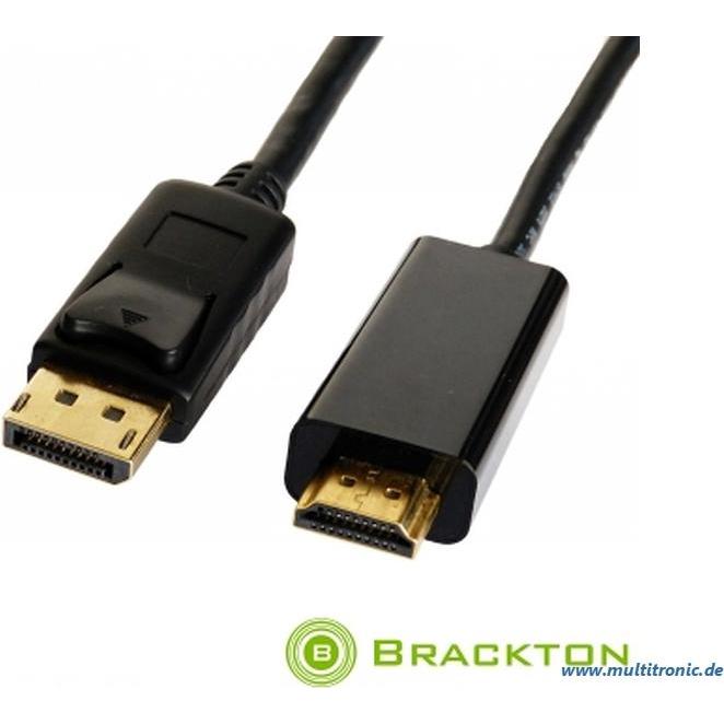 Brackton Cavo 4K Display Port 1.2 -> HDMI St/St 3,0m, attivo 4K DP V1.2, HDMI V2.0, connettori placcati (3 m), Cavo video