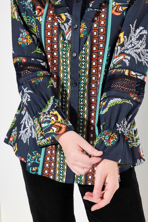 Image du produit Ulla Popken Blouse à col en V et manches longues, dentelle et ruché (54)