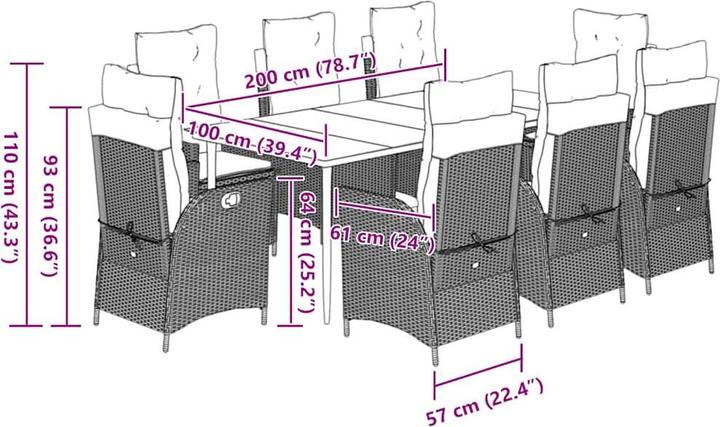 Produktbild vidaXL Garten Essgruppe (200 x 100 x 74 cm)
