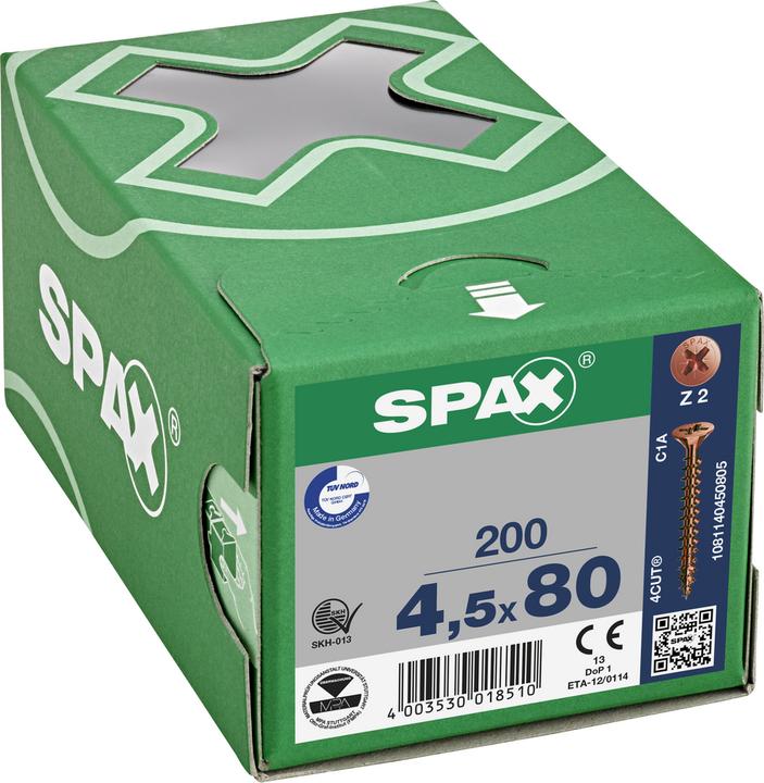 Image du produit Spax Tête Fraisée à Empreinte Cruciforme Z2 Entièrement Filetée Brunie (200 Vis par pièce)