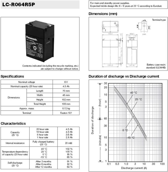Produktbild Panasonic Akku LC-R064R2P Akku Blei PB 6,0 Volt 4,2Ah (6 V)