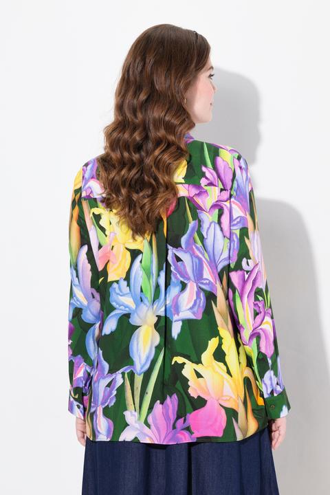 Actual product image Ulla Popken Iris Print Long Sleeve Button Down Blouse (58)