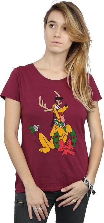 Actual product image Disney Womens/Ladies Pluto Christmas Reindeer Cotton T-Shirt (M)