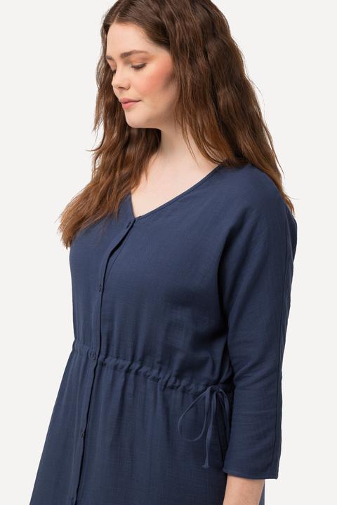 Image du produit Ulla Popken Robe midi bubble, décolleté en V et manches 3/4. Coton bio (50, 52)